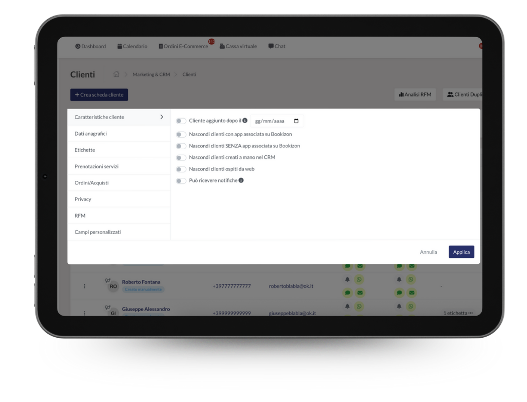 filtri avanzati per centri estetici, parrucchieri e barber